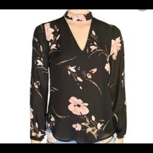 Dynamite Floral V-Neck Blouse with Choker - Picture 2 of 14